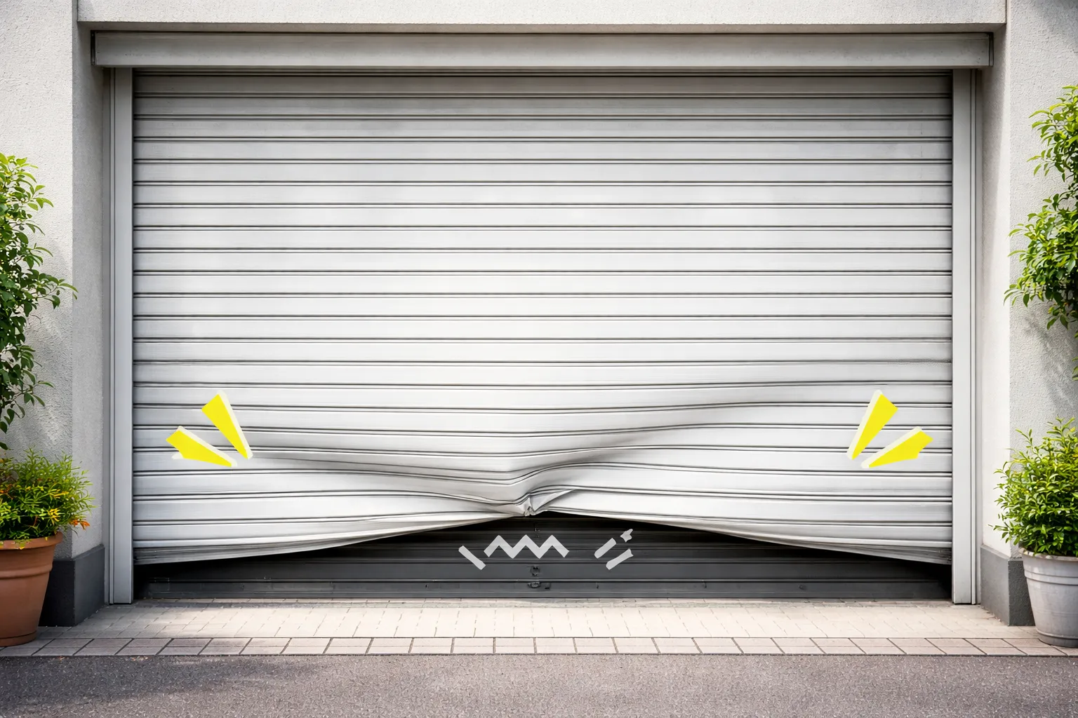 台風・風災で歪んだシャッターの被害写真